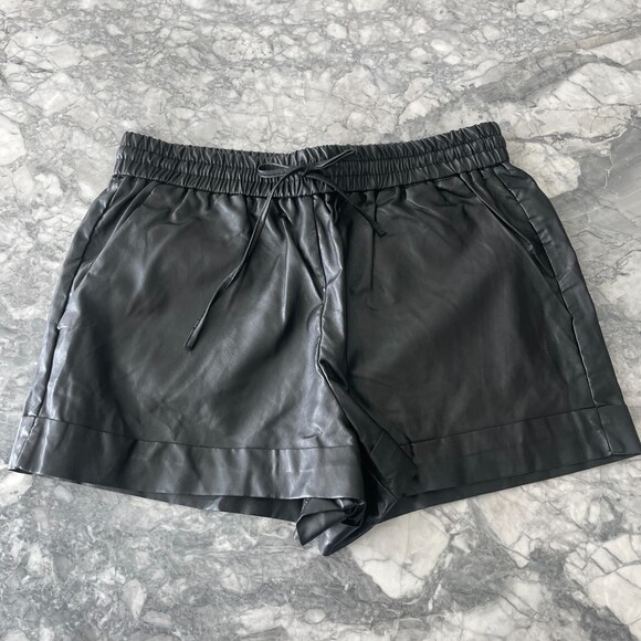 Lexi Drew Drawstring Pull-on Faux Leather Shorts Black Size Small - Picture 1 of 8
